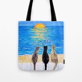 Cat Beach Sunset 2 Tote Bag