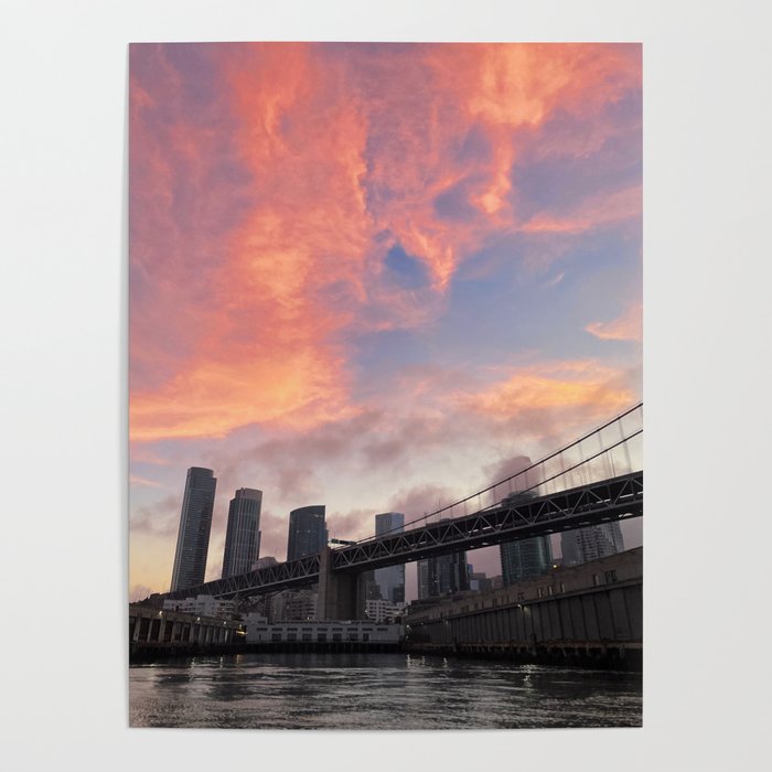 City Bridge Hot Pink Sunset  Poster