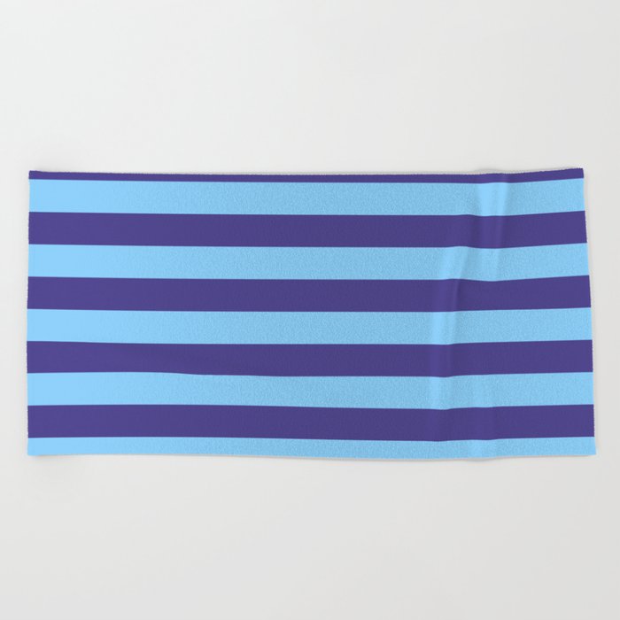 Dark Slate Blue and Light Sky Blue Colored Lines/Stripes Pattern Beach Towel