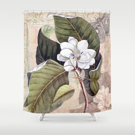 Vintage White Magnolia Shower Curtain