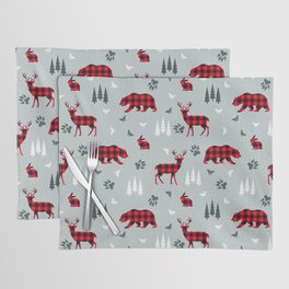 Plaid Forest Animals - Bears Deer Rabbits Woodland Placemat