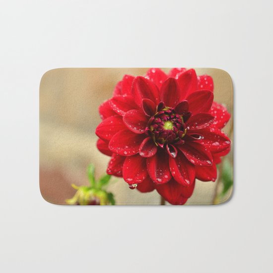red dahlia Bath Mat