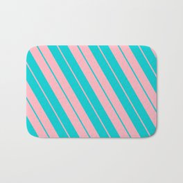 [ Thumbnail: Dark Turquoise and Light Pink Colored Striped Pattern Bath Mat ]