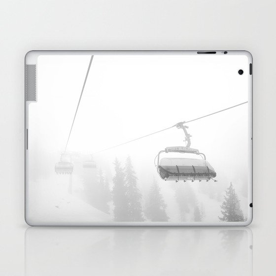 Black and White Ski Lift | Minimalist Foggy Skiing Austria Laptop & iPad Skin