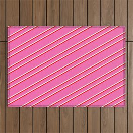 [ Thumbnail: Hot Pink, Mint Cream & Red Colored Lines/Stripes Pattern Outdoor Rug ]