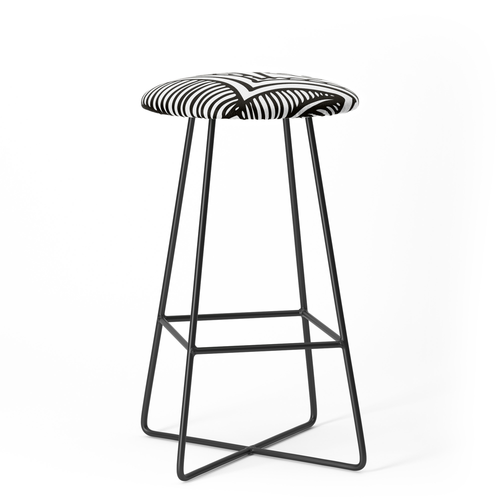 Floral Pattern Tropical Flower Design Black and White Bar Stool by eclecticatheart
