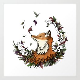 Fall Fox Flora Art Print