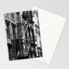 Cast iron antique brownstone fire escapes of New York, Harlem, Brooklyn & Queens architecture black and white cityscape photograph - photography - photographs Stationery Card