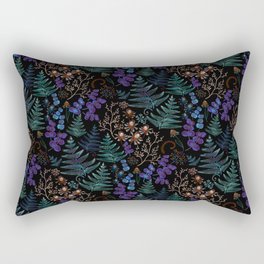 Moody Florals with Fern Leaves Black Rectangular Pillow