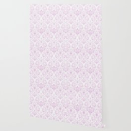 Art Nouveau Rose Pink & White Damask Scroll Wallpaper