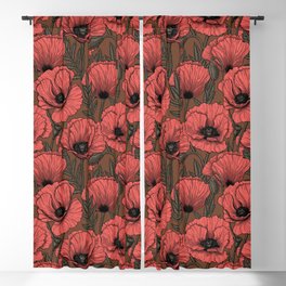 Poppy garden in coral and brown Blackout Curtain