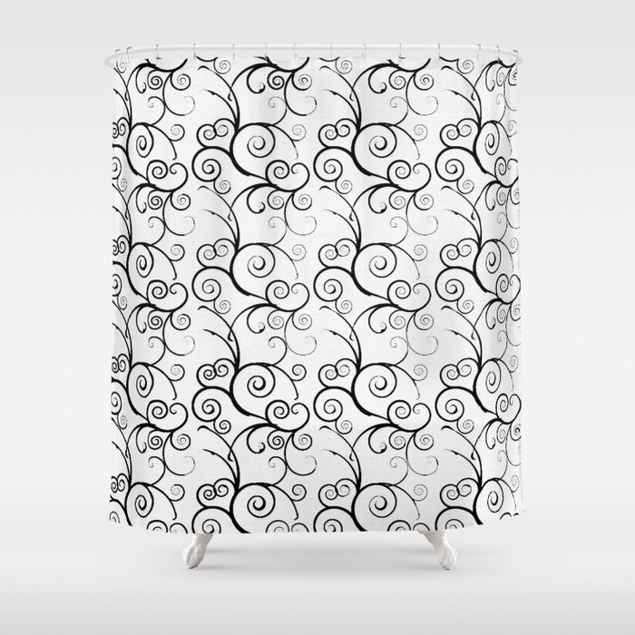 Vines Pattern Shower Curtain, Black And White Trellis Shower Curtain