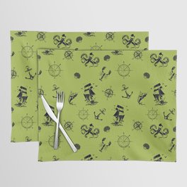 Light Green And Blue Silhouettes Of Vintage Nautical Pattern Placemat