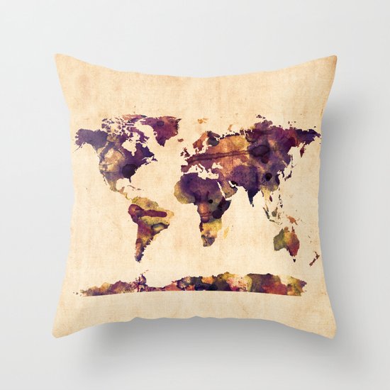 World Map Watercolor Throw Pillow by ArtPause Society6
