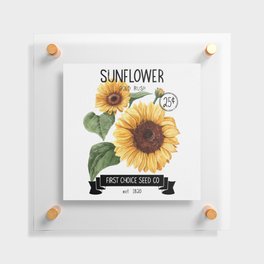 Vintage Sunflower Seed Label - Black Floating Acrylic Print
