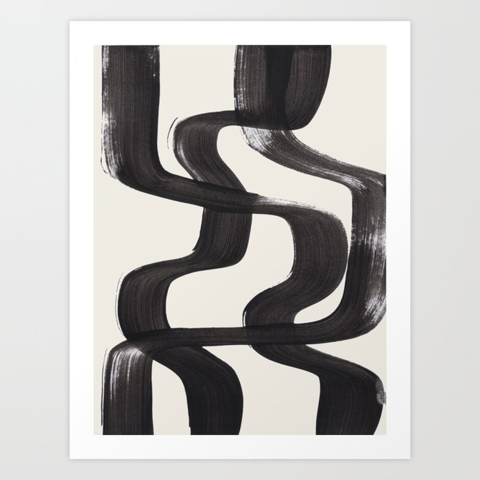 Mid Century Modern Minimalist Abstract Art Brush Strokes Black White Ink Art Ripple Lines Art Print By Enshape Society6