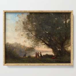  Dance under the Trees at the Edge of the Lake, 1865-1870 by Jean-Baptiste-Camille Corot Serving Tray