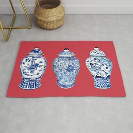 GINGER JAR TRIO ON RED Area & Throw Rug