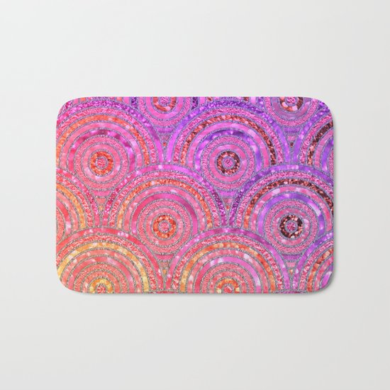 Pink Purple and Gold Sparkling Faux Glitter Mermaid Circles Bath Mat