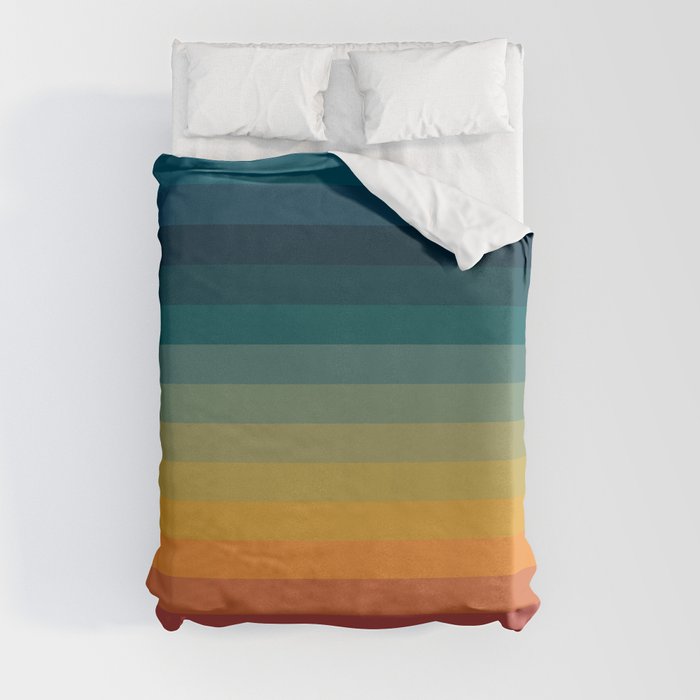 Colorful Abstract Vintage 70s Style Retro Rainbow Summer Stripes Duvet Cover