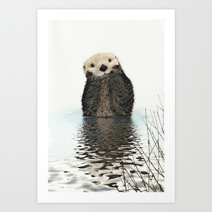 Painted Otter Reflections Art Print