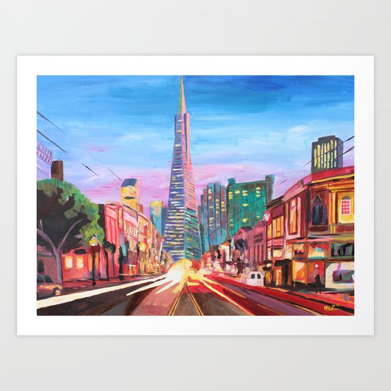 San Francisco - Columbus St. with Cafe Vesuvio Art Print