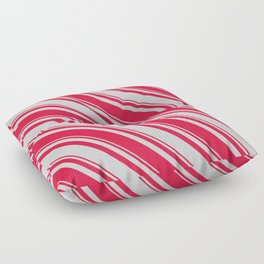 [ Thumbnail: Light Grey and Crimson Colored Lines/Stripes Pattern Floor Pillow ]