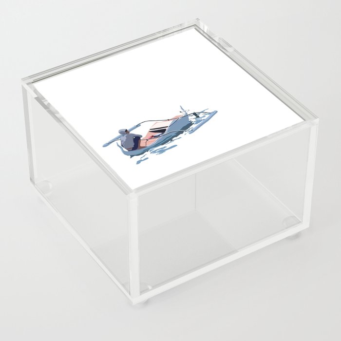 Young Man on a Small Boat Selling Pearls Illustration Acrylic Box