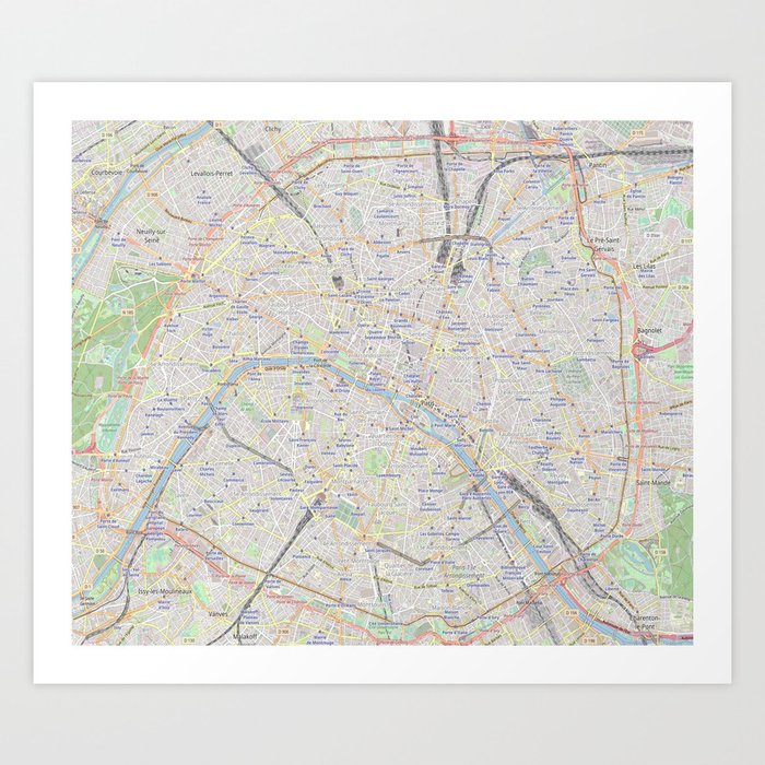 map of Paris – France, French,city of light,seine, parisien, parisian. Art Print