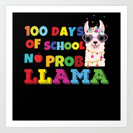 Days Of School 100th Day 100 Kawaii Llama Alpaca Art Print
