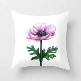 Pink Anemone Flower Painting Throw Pillow