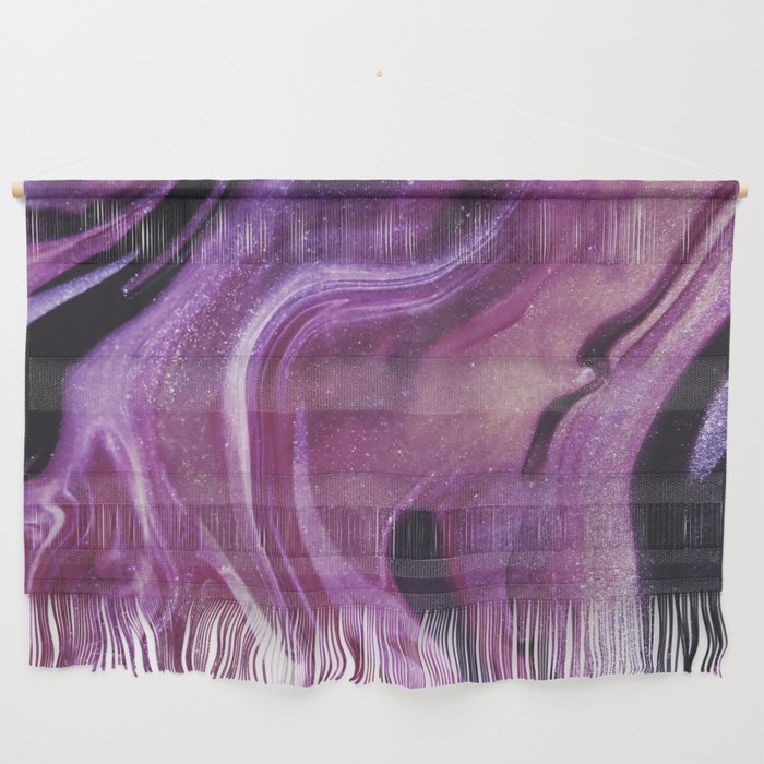 Abstract Magenta Pink Burgundy Black Glitter Marble Wall Hanging