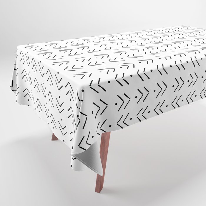 Arrow Geometric Pattern 6 in monochrome black and white Tablecloth