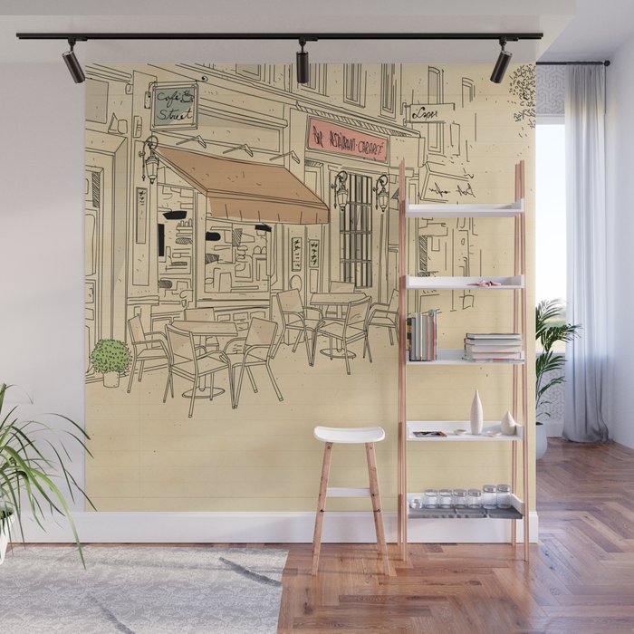 street cafe sketch Wall Mural