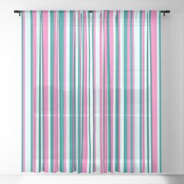 [ Thumbnail: Hot Pink, Dark Cyan & Light Cyan Colored Lines Pattern Sheer Curtain ]