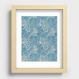 William Morris Blue Marigold floral textile pattern 19th century print for duvet, pillow, curtain, and home and wall decor Recessed Framed Print