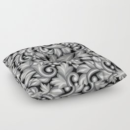 Seamless Pattern with Baroque Ornamental Floral Silver Elements Floor Pillow