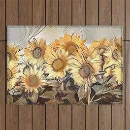 Watercolor Field Of Sunflowers Elegant Collection Outdoor Rug
