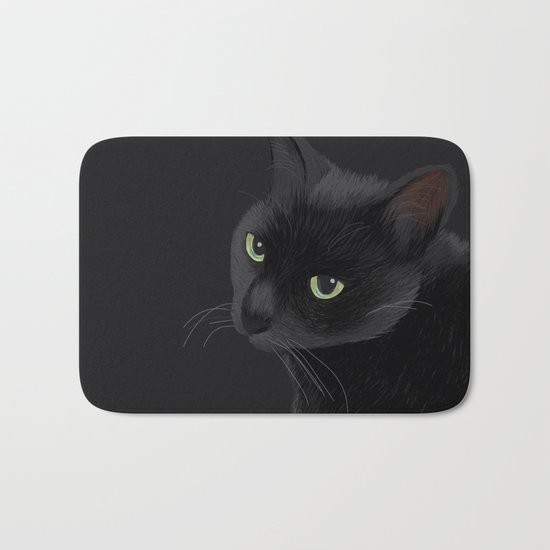 Black cat in the dark Bath Mat