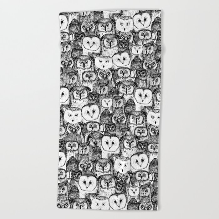 just owls black white Beach Towel