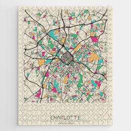 Colorful City Maps: Charlotte, North Carolina Jigsaw Puzzle | Housewarming, Town, Minimalist, Travel, Charlotte, Love, Street, Downtown, Neighborhood, Colorful 