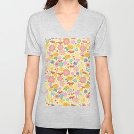 Floral pattern cream V Neck T Shirt