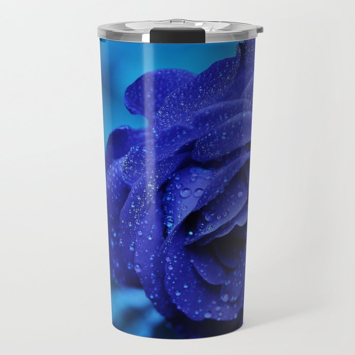 Blue Rose With Rain Drops Travel Mug