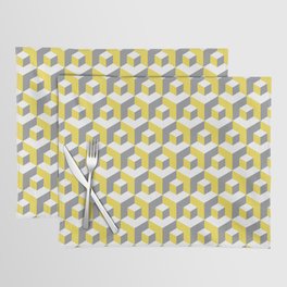 Colors of year 2021 illuminating yellow and ultimate gray seamless isometric pattern. Grey, white and yellow abstract endless isometric background. Seamless geometric pattern. illustration Placemat