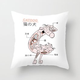 The CatDog Anatomy Throw Pillow