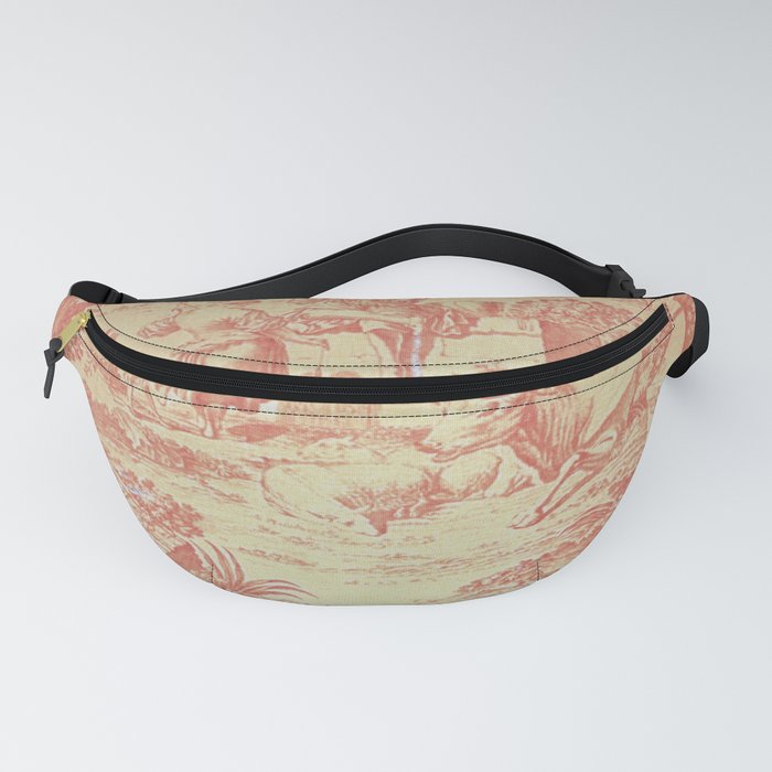 Red Toile Flutist with Peacock Rooster Bull Bird Ram Fanny Pack