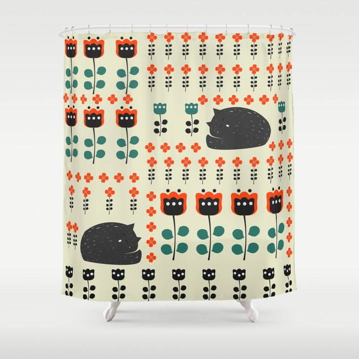 Cats napping between flowers Shower Curtain