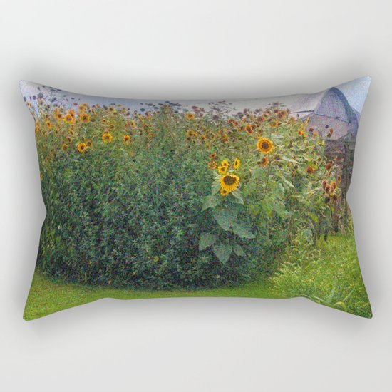 Sunflowers Overgrow the Barn Rectangular Pillow