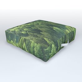 Pine tree forest in the morning fog Outdoor Floor Cushion