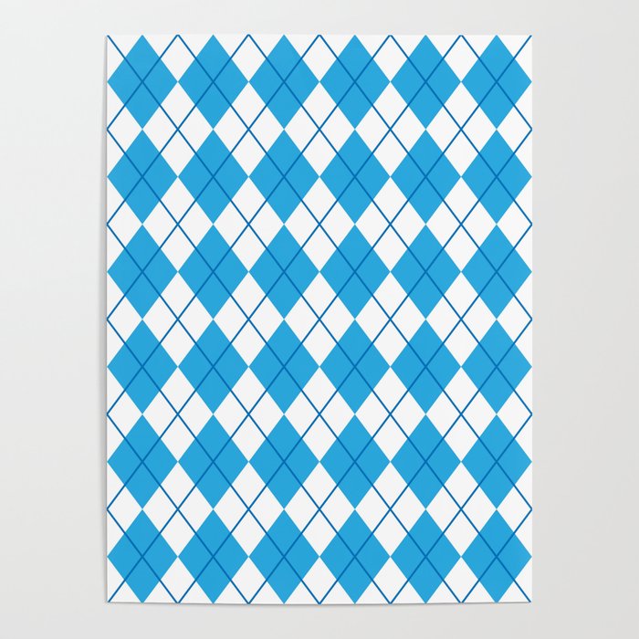 Blue And White Seamless Argyle Pattern Poster